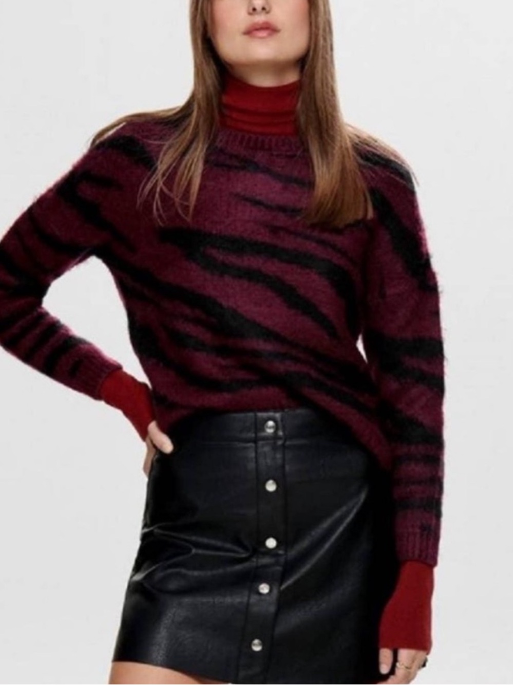 ONLY Onlranja Red Abstract Tiger Stripe Sweater